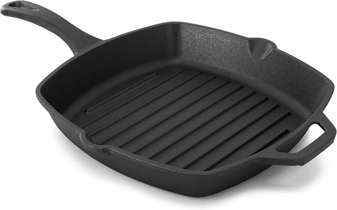 Megachef 10.4 Inch Pre-Seasoned Cast Iron Griddle with Tempered Glass Lid