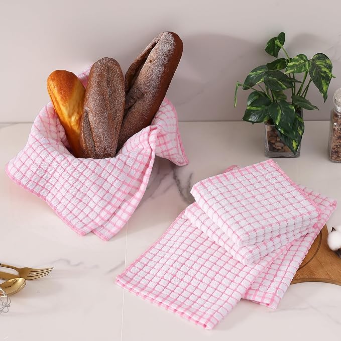 Homaxy Kitchen Towels and Dishcloths Set, Set of 8, Pink | Cotton Terry Kitchen Dish Towels, Super Soft and Absorbent Dish Cloths, 16 x 25 and 12 x 12 Inches