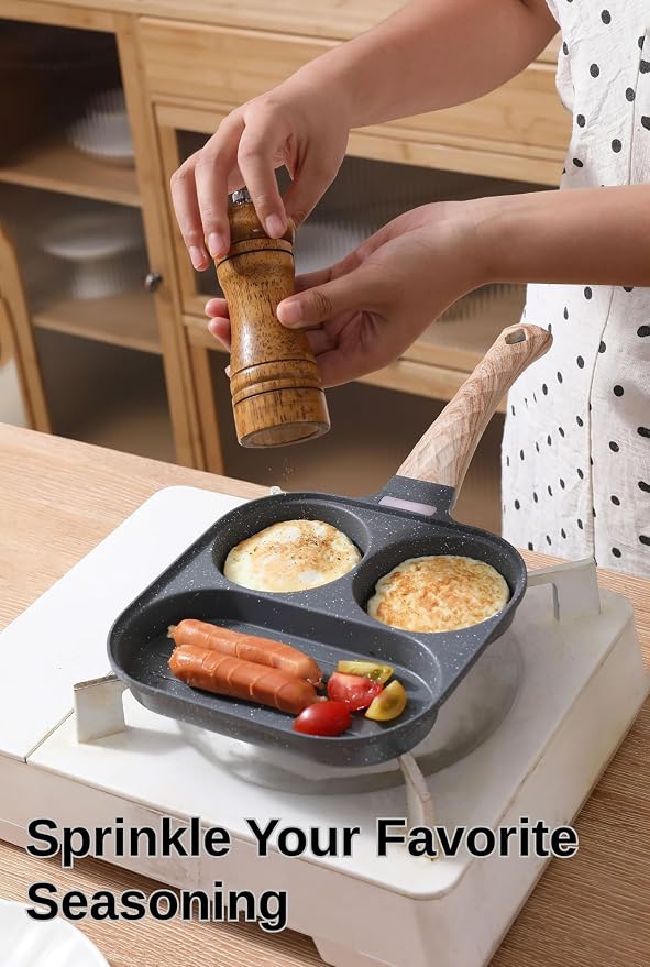 Egg Pan with Lid 3 Cup Nonstick Egg Frying Pan Omelette Skillet | Aluminum Omelet Pan with Glass Lid and Spatula, and Silicone Brush. Works for Breakfast Eggs, Bacon, and Mini Pancakes.