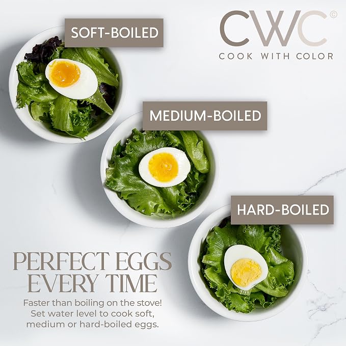 COOK WITH COLOR 350W Electric Double Layer Egg Cooker - Egg Boiler for Hard Boiled, Soft Boiled, and Omelettes, 6.1x6.1x5.5, Cream