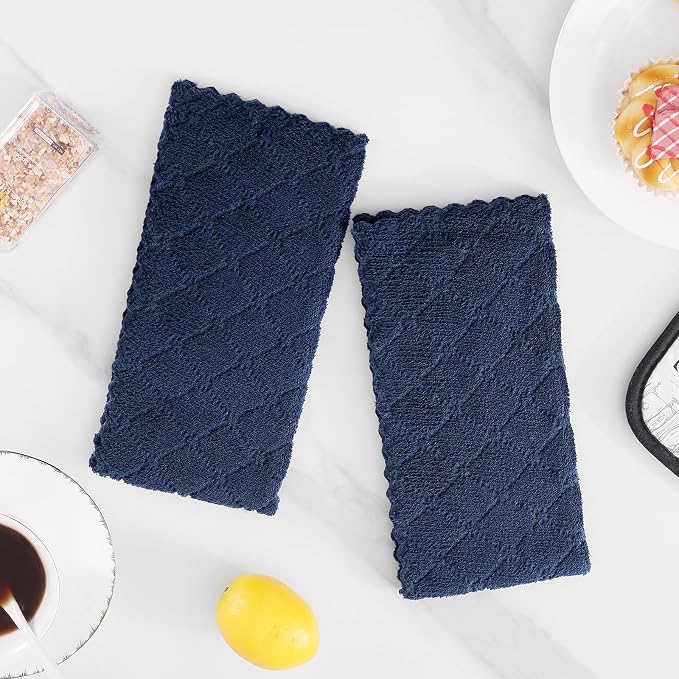 Homaxy 12 Pack Super Soft Absorbent Dish Towels, 10" x 20", Navy Blue | Coral Velvet, Nonstick Oil Fast Drying Microfiber Cleaning Cloth, No Lint Dishcloths for washing and drying