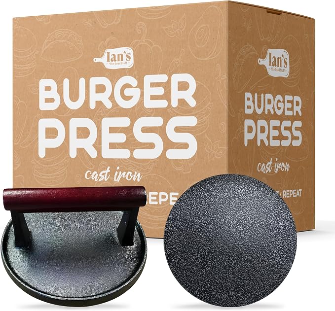 Ian's Burger Smasher 6.5", Cast Iron Smash Burger Press, Hamburger Press