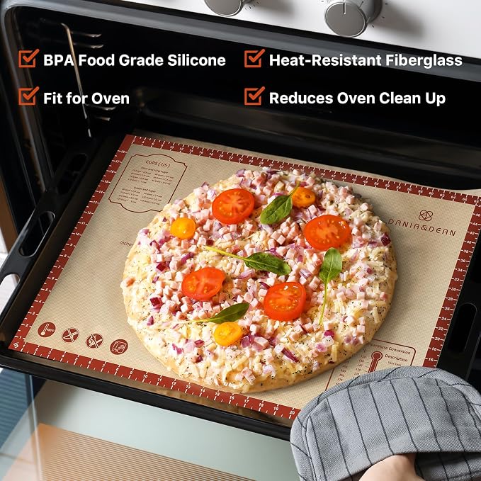 DANIA & DEAN Silicone Baking Mat, 28x20 Large Pastry Mat with Measurements | 2026 Upgraded Extra Thick Non-Slip Reusable Counter Mat for Sourdough Bread Pie Crust Pizza Dough Rolling Kneading