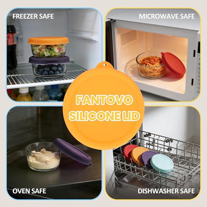 1 Cup Round Silicone Storage Cover Lids Replacement for Anchor Hocking Glass Bowls (Container not Included) 4 Pack