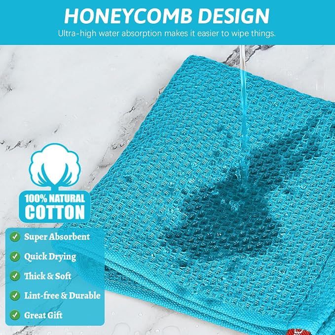Nialnant 100% Cotton Kitchen Dish Towels,Waffle Weave Dish Cloths for Washing Dishes,Soft Absorbent Dish Rags,Quick Drying Cleaning Rags-12x12 in, 6 Pack