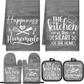 Sratte 6 Pcs Kitchen Decor Accessories Set, Kitchen, Dark Gray Wood | Farmhouse Kitchen Towels Pot Holders Oven Mitts Set 2 Dish Towels 2 Potholders 2 Cooking Mittens for Baking Cooking Supply