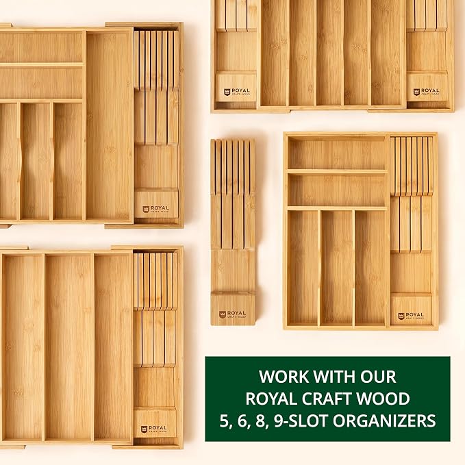 ROYAL CRAFT WOOD Luxury Bamboo Kitchen Drawer Organizer - Silverware Organizer, Utensil Holder & Cutlery Tray Drawer Dividers for Flatware (9 Slot, Natural)