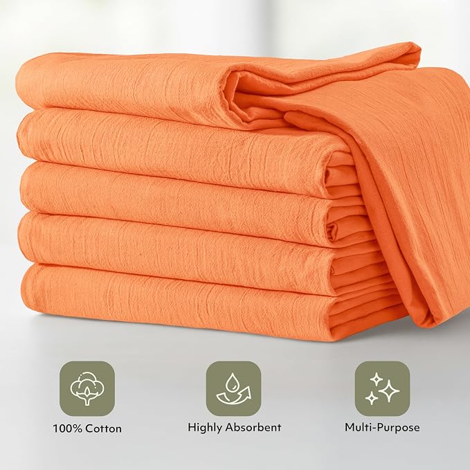 Utopia Kitchen Orange Flour Sack Towels [12 Pack - 28 x 28 in] 100% Cotton | Tea Towels for Cleaning & Drying - Highly Absorbent Kitchen Dish Cloth