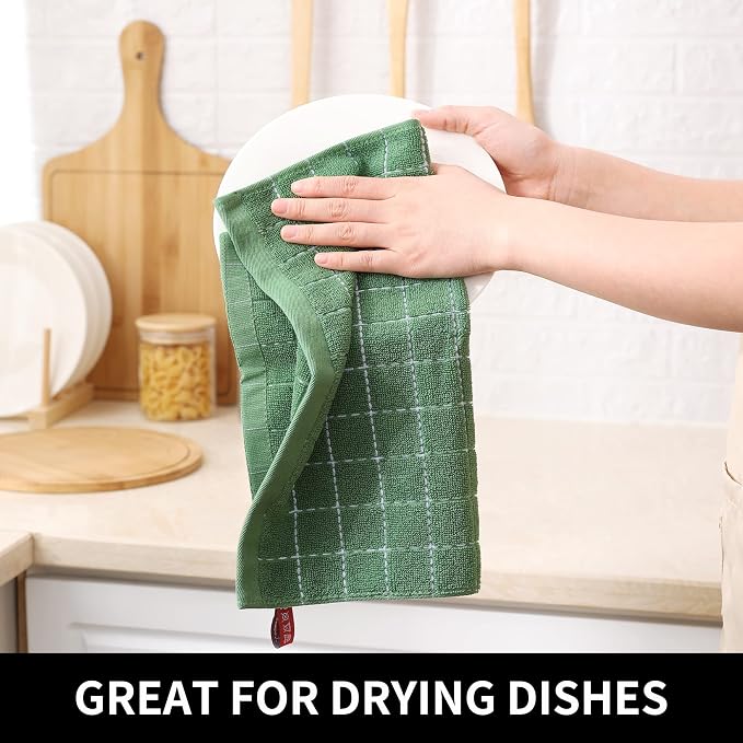 Homaxy 100% Cotton Terry Kitchen Dish Cloths, 6 Pack, Grass Green | Ultra Soft and Absorbent, Suitable for Drying and Washing Dishes