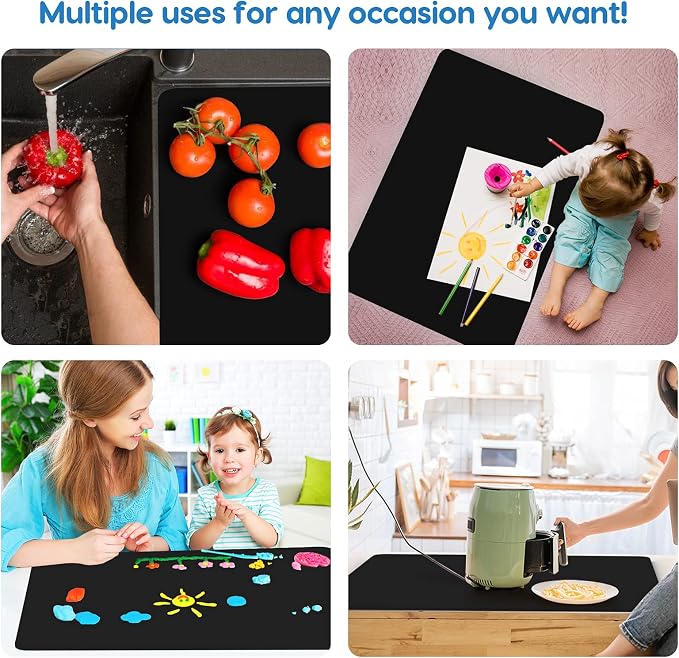 Extra Large Silicone Mat 35.3"x23.5"x0.08", Multipurpose Silicone Mat Thick Heat Resistant Mat Shipped Rolled Up Kitchen Counter Mat Waterproof Nonslip Silicone Mats for Kitchen Counter Black | Extra Large, Heat Resistant, Waterproof, Nonslip, Multipur...