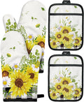 Miss Adola Cotton Oven Mitts and Pot Holders Sets, Sunny Bloom | Heat-resistant up to 350°F, Pure Cotton, Quilted Contact Surface, Stylish Design, with Hanging Loop, Ready to Gift Package