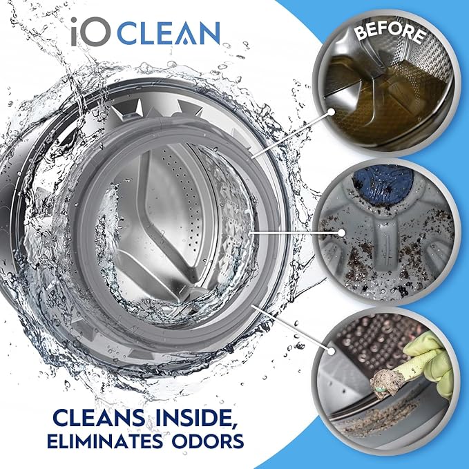 iO CLEAN Washing Machine Cleaner Descaler Tablets, 24 Count |1 Year Supply | Deep Clean Washer Cleaner Tablets for HE Front Load & Top Load – Unscented Washing Machine Descaler for Odor Control