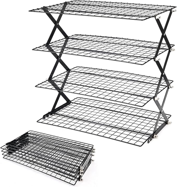 2/3/4-Tier Collapsible Cooling Rack for Baking,Folding Cooling Grid,Adjustable Stackable Roasting Cooking Drying Wire Cooling Rack for Cookies Baking