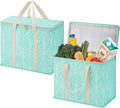 VENO 2 Pack Insulated Cooler Bag Reusable Grocery Bag for Food Delivery | Heavy Duty Large Collapsible Cooler Shopping Tote w/ Zippers, Foldable, Stands Upright for Camping Picnic(Evergreen, 2 Pack)