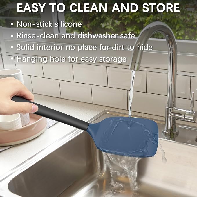 Coukre 2 Pack Silicone Spatula Set,High Heat Resistant, BPA-Free | Dishwasher Safe Kitchen Spatula for Nonstick Pans, Solid & Slotted Turners for Cooking, Sautéing, and Flipping, DarkBlueBlack