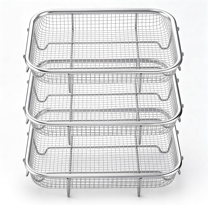 P&P CHEF 9.8 Inch Air Fryer Basket for Oven, Air Fryer Rack, 3 Pieces | Food-grade Stainless Steel Air Fryer Accessories for Frying Cooking Baking Roasting, Ideal for Fried Food, Dishwasher Safe