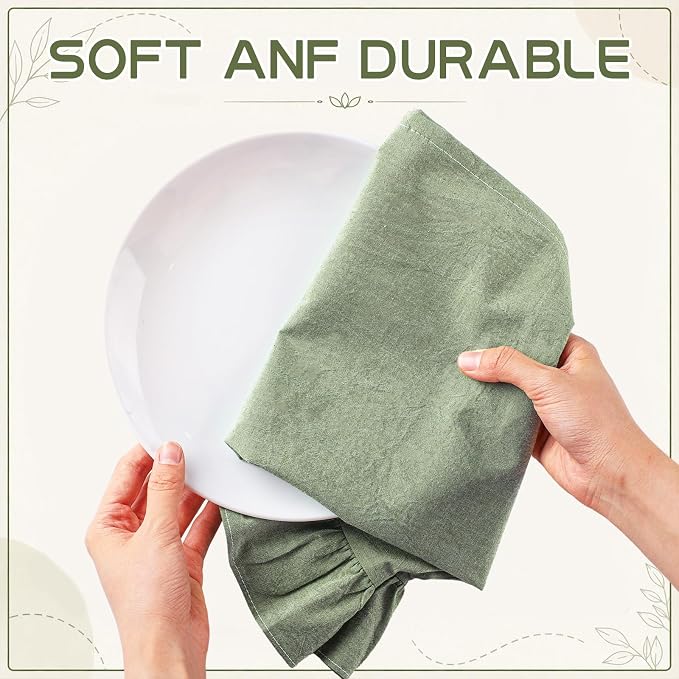 HunnmingRe Sage Green Kitchen Towels Set of 2, 100% Cotton Retro Ruffled Dish Towels 18"x28" Absorbent Tea Cloths for Farmhouse Charm, Drying Dishes, Entertaining Guests