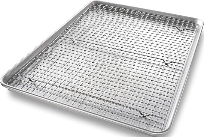 USA Pan 1607CR Bakeware Extra Large Sheet Baking Pan and Bakeable Nonstick Cooling Rack Set, XL, Metal