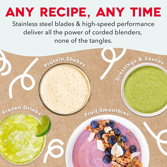 Dash Cordless Personal Blender, 17-oz, French Grey | Portable Smoothie Blender for Protein Shakes & Frozen Drinks, Single-Serve Travel Cup, Rechargeable