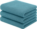 Homaxy 100% Cotton Waffle Weave Kitchen Towels, 3-Pack, Lake Blue | 13 x 28 Inches, Ultra Soft Absorbent Dish Towels, Quick Drying Cleaning Towels