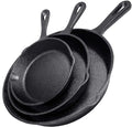 Cast Iron Skillet 3-Piece Set w/Cookbook - Heavy-Duty Professional Restaurant Chef Quality Pre-Seasoned Pan Cookware - 10", 8", 6.25" Pans - For Frying, Saute, Cooking, Pizza - Black