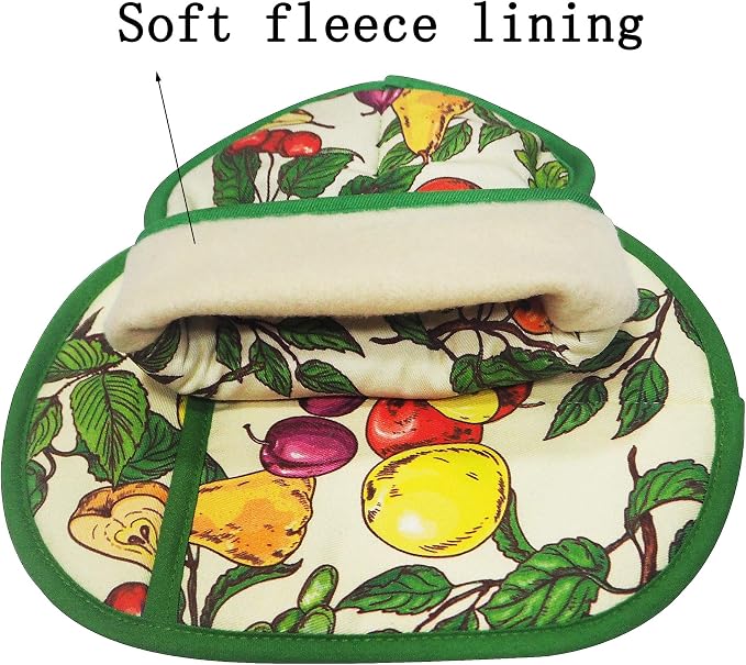 Pot Holders with Transparent Clear Silicone Shell and Nice Friut Flower | Potholders Cotton Lining Set of 2, Heat Resistant to 500 F Kitchen Oven Gloves for Cooking (Friut flower, Potholders)
