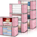 90L Large Storage Bags, 8 Pack Clothes Storage Bins Closet Organizers | Foldable Storage Containers, with Reinforced Handle, for Clothing, Blanket, Comforters, Bed Sheets, Pillows and Toys,Pink