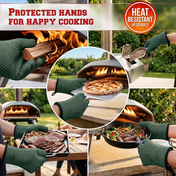 KITCHEN PERFECTION XL Silicone Pizza Oven Gloves Heat Resistant Oven Mitts | Waterproof, 5-Finger Design For A Better Grip, for Outdoor & Indoor Pizza Ovens, Compatible with Ooni, Ninja, Gozney & More