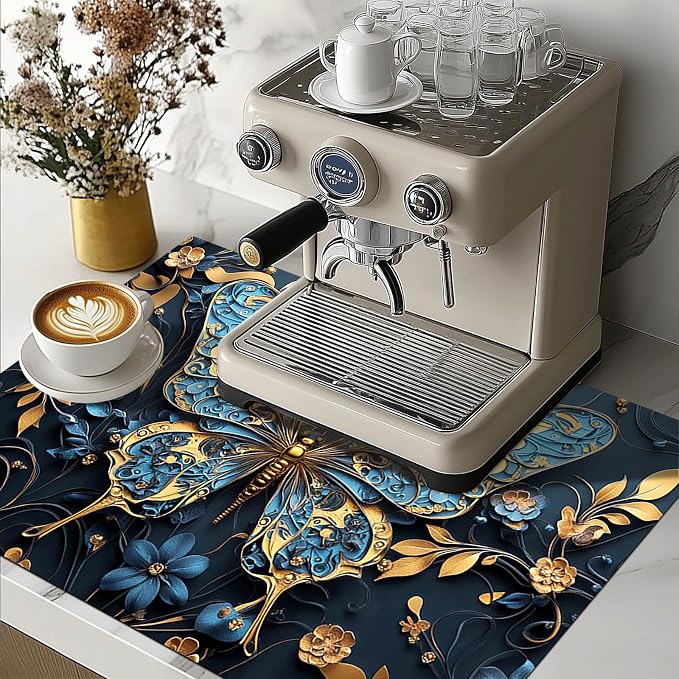 HOMETITUTE Blue Gold Butterfly Stove Top Cover 28x20 Diatomite Mat