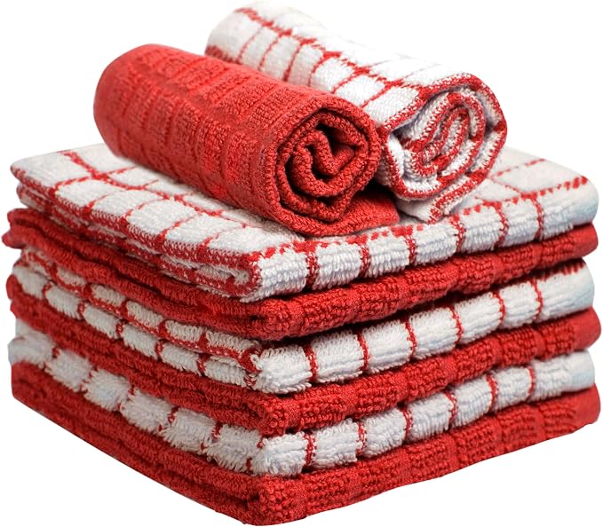Bumble Dish Cloths (6-Pack), 100% Cotton Kitchen Towels, 12"x12" - Red | 405 GSM | Soft, Highly Absorbent & Durable Dish Towels for Kitchen