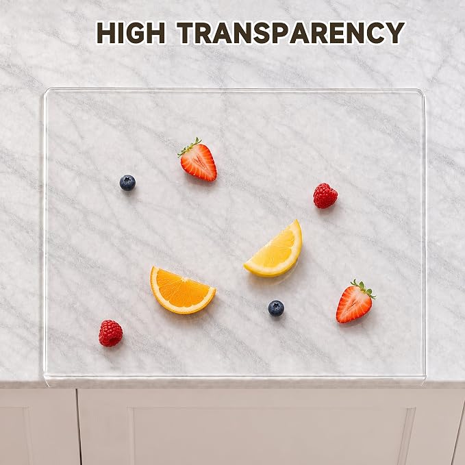 SWSKR Clear Acrylic Cutting Board with Counter Lip 17.5"x13.5" | Non-Slip Base, 60% Thicker, BPA-Free Food-Safe, Easy Clean, Protects Countertops, for Bread Meat Veggies, Kitchen Essential