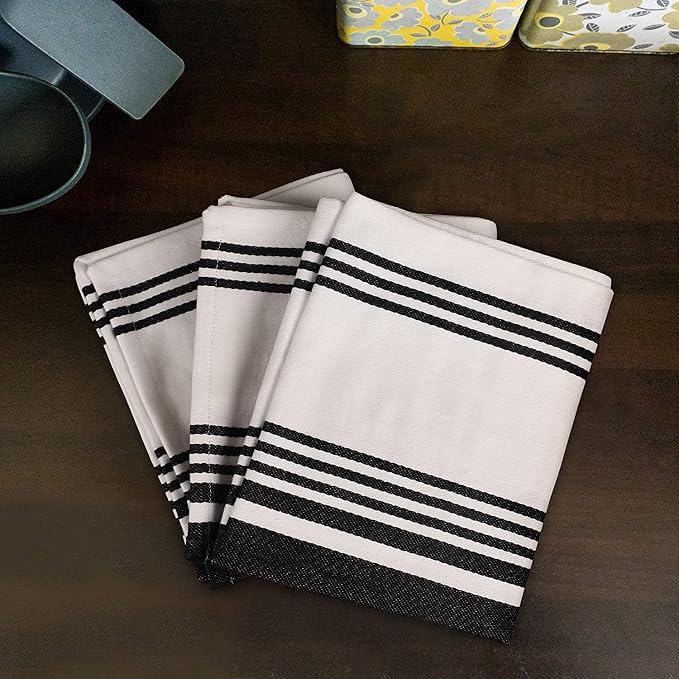 Urban Villa Kitchen Towels Cotton Dish Towels 20”x30” (Set of 3) Black