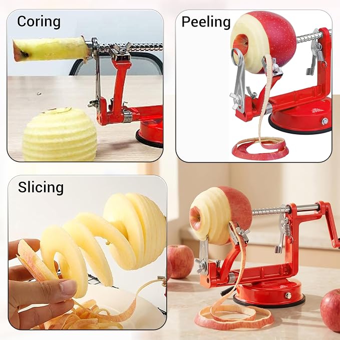 Apple Peeler Corer Slicer All in One – Apple Peeler Slicer Corer with Stainless Steel Blades, Multi-Function Apple Potato Peeler