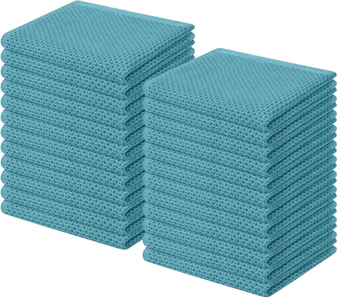 Homaxy 100% Cotton Waffle Weave Kitchen Dish Cloths 24-Pack, Lake Blue | 12 x 12 Inches, Ultra Soft Absorbent Dish Towels, Quick Drying Dish Rags with Hanging Loop