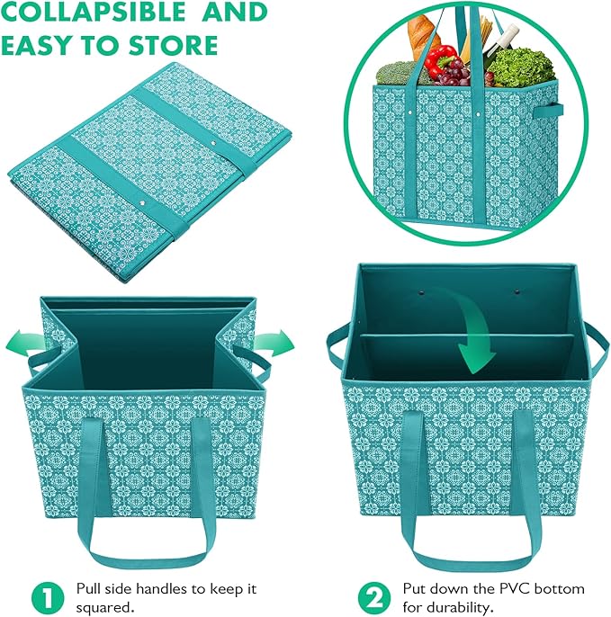 Reusable Grocery Bags 2 Pack, Foldable & Water Resistant Shopping Bags | Large Grocery Tote Bag Water Resistant Shopping Bags Foldable Grocery Bag for Clothes,Shoes and Picnic