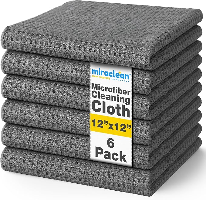 Waffle Weave Microfiber Towel, 12 x 12 inches, Barista Towels, Lint Free Cloth, Glass Towels, Waffle Towels Car Detailing, 6 Pack Premium Microfiber Cleaning Cloth