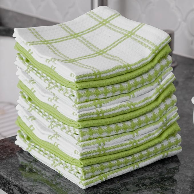 T-Fal Premium Waffle Dish Cloths: Highly Absorbent, Super Soft Long Lasting - 100% Cotton, 12"x13" Towel for Cleaning & Drying, (12-Pack), Green