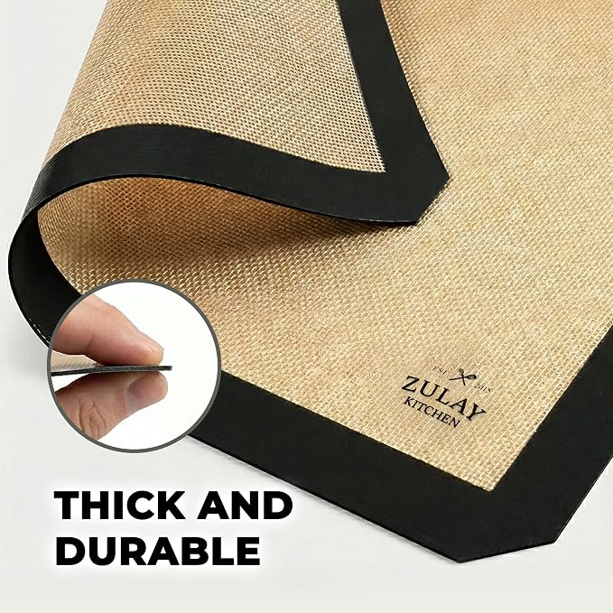 Zulay Kitchen Silicone Baking Mat 2 Pack – 16.5"×11.6" BPA-Free Reusable Baking Sheet, Heat Resistant 480°F – Non-Slip Border, Perfect for Cookies, Bread, Pastries & Oven Use - (Black)