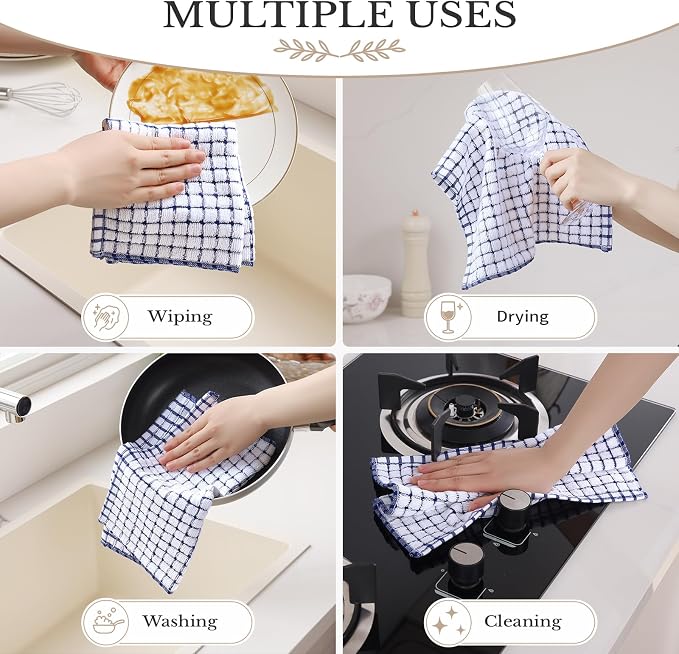 Homaxy 8 Pack Terry Kitchen Dish Cloths, 12"x12", Blue | Super Soft and Absorbent Dish Rags, Quick Drying Reusable Dish Towels for Washing Dishes