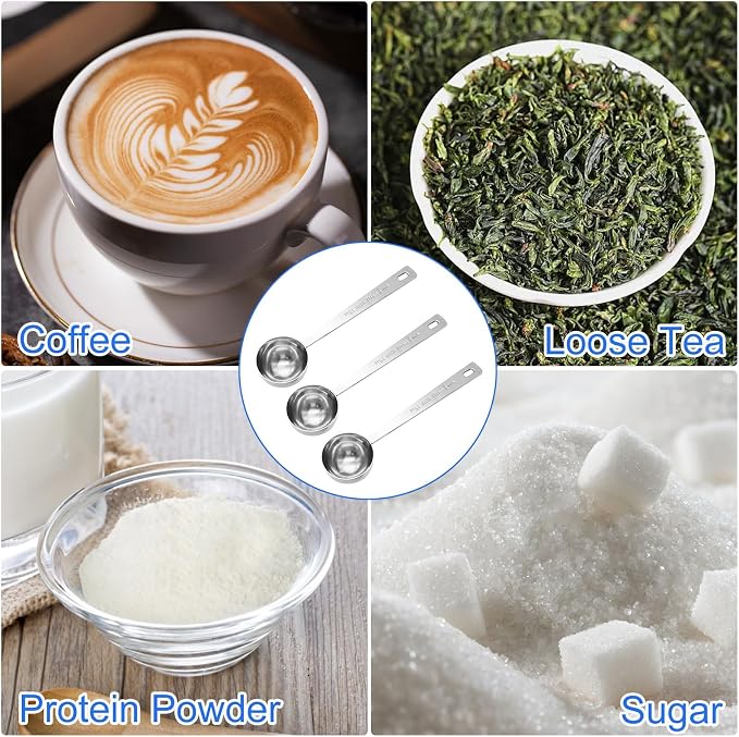 Timoo Coffee Measuring Scoop 1 Tablespoon long handle Stainless Steel spoon for Coffee, Milk Powder, Fruit Powder, Set of 5