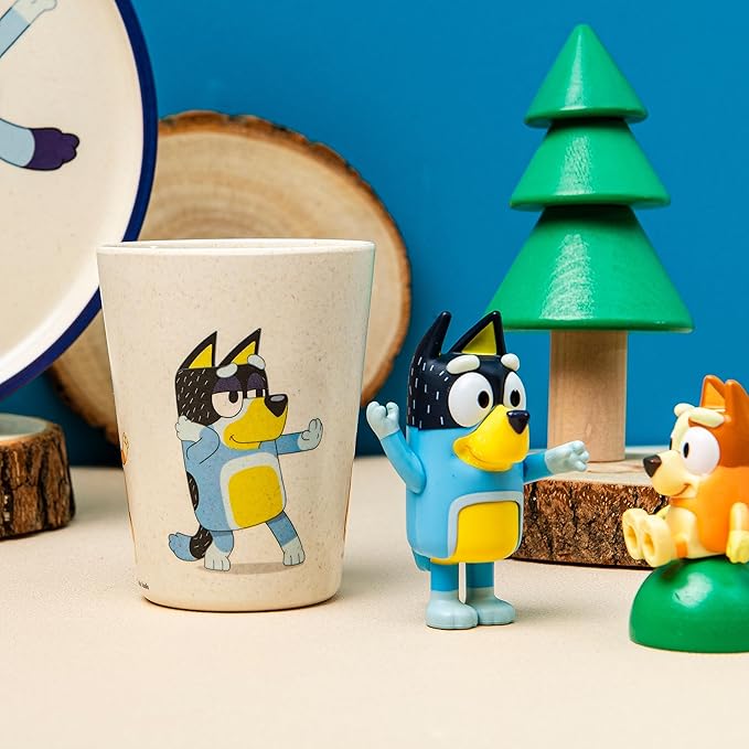 Zak Designs Bluey Kids Dinnerware Set 3 Pieces, Durable and Sustainable Melamine Bamboo Plate, Bowl, and Tumbler are Perfect For Dinner Time With Family (Bluey, Bingo, Bandit, Chilli)