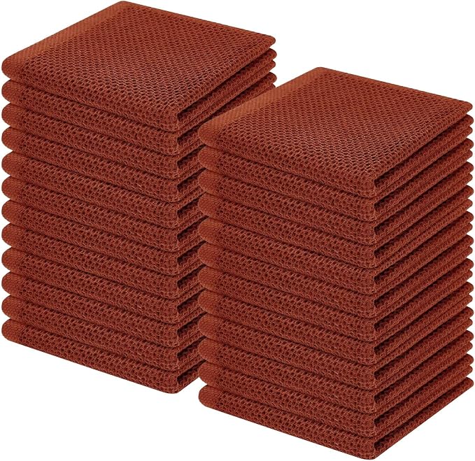 Homaxy 100% Cotton Waffle Weave Kitchen Dish Cloths 24-Pack, Rust | 12 x 12 Inches, Ultra Soft Absorbent Dish Towels, Quick Drying Dish Rags with Hanging Loop