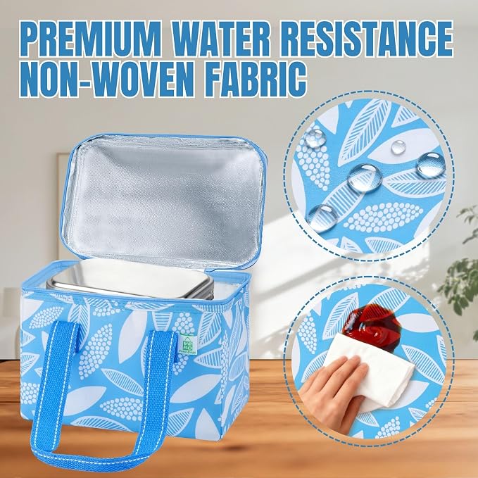 VENO 2 Pack Small Cooler Insulated Lunch Bag Reusable Grocery Shopping Bag | Collapsible Lunch Box Tote for Women Men w/ Handles, Dual Zippers, 9L Capacity for Work Office Picnic Beach (Spring Breeze)