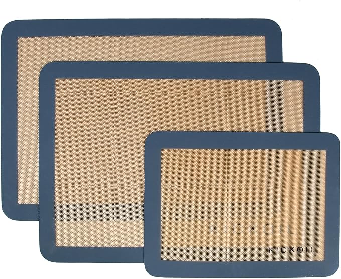 Silicone Baking Mats Set of 3, Non-Stick Reusable BPA-Free Oven Liners | Non Slip Silicone Baking Sheet for Cookies, Macarons, Bread and Pastry, 16.5'' x 11.6''(2 Half) & 11.6' x 8,5''(1 Quarter)