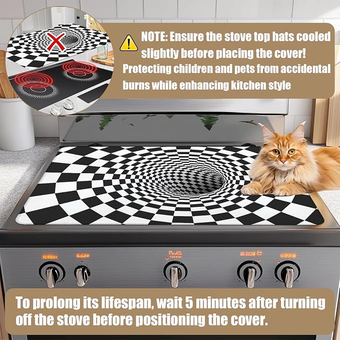 3D Trap Optical Illusion Stove Top Covers for Electric Stove,Vortex Illusion Electric Gas Stove Pad Heat Resistant Range Cooktop Protector for Home Decor Kitchen 28"x20"