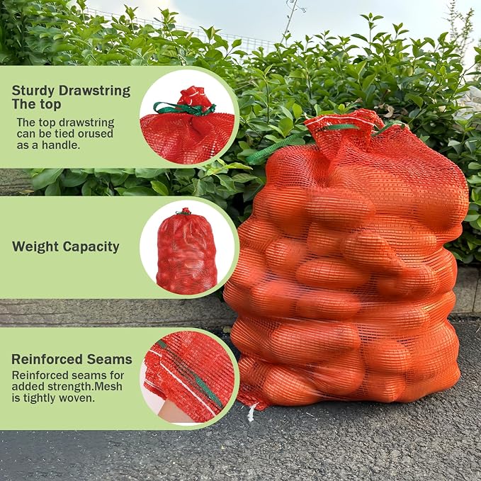 15 Pcs 60 LB Extra Large Mesh Onion Potato Bags,31'' x 20'' Reusable Drawstring Produce Storage Bags,Washable Net Bag for Vegetables Onions Potatoes Citrus Crawfish Firewood