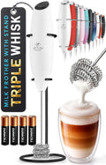 Zulay Kitchen Powerful Milk Frother Wand With Duracell Batteries - Ultra Fast Handheld Drink Mixer - Electric Whisk Foam Maker for Coffee, Lattes, Cappuccino & Matcha - Triple Whisk - Black