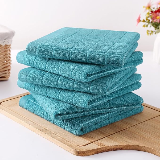 Homaxy 100% Cotton Terry Kitchen Dish Cloths, 6 Pack, Lake Blue | Ultra Soft and Absorbent, Suitable for Drying and Washing Dishes
