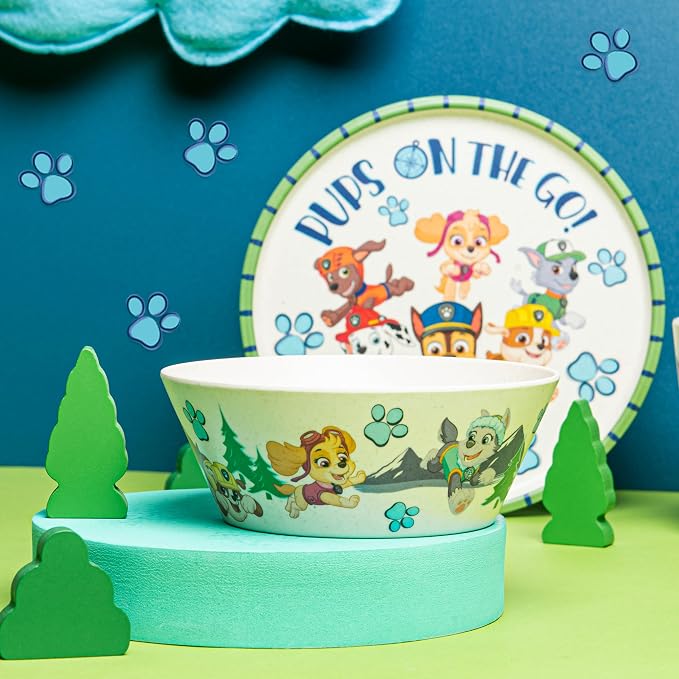 Zak Designs PAW Patrol Kids Dinnerware Set 3 Pieces, Durable and Sustainable Melamine Bamboo Plate, Bowl, and Tumbler are Perfect For Dinner Time With Family (Chase, Marshall, Skye & Friends)