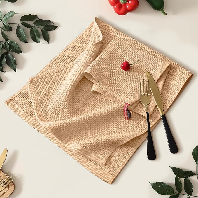 Kitinjoy 100% Cotton Waffle 4-Pack Kitchen Towels, 13" x 28", Apricot | Super Soft, Ultra-Absorbent, Fast Drying, lightweight, Quick Drying Kitchen Hand Towels